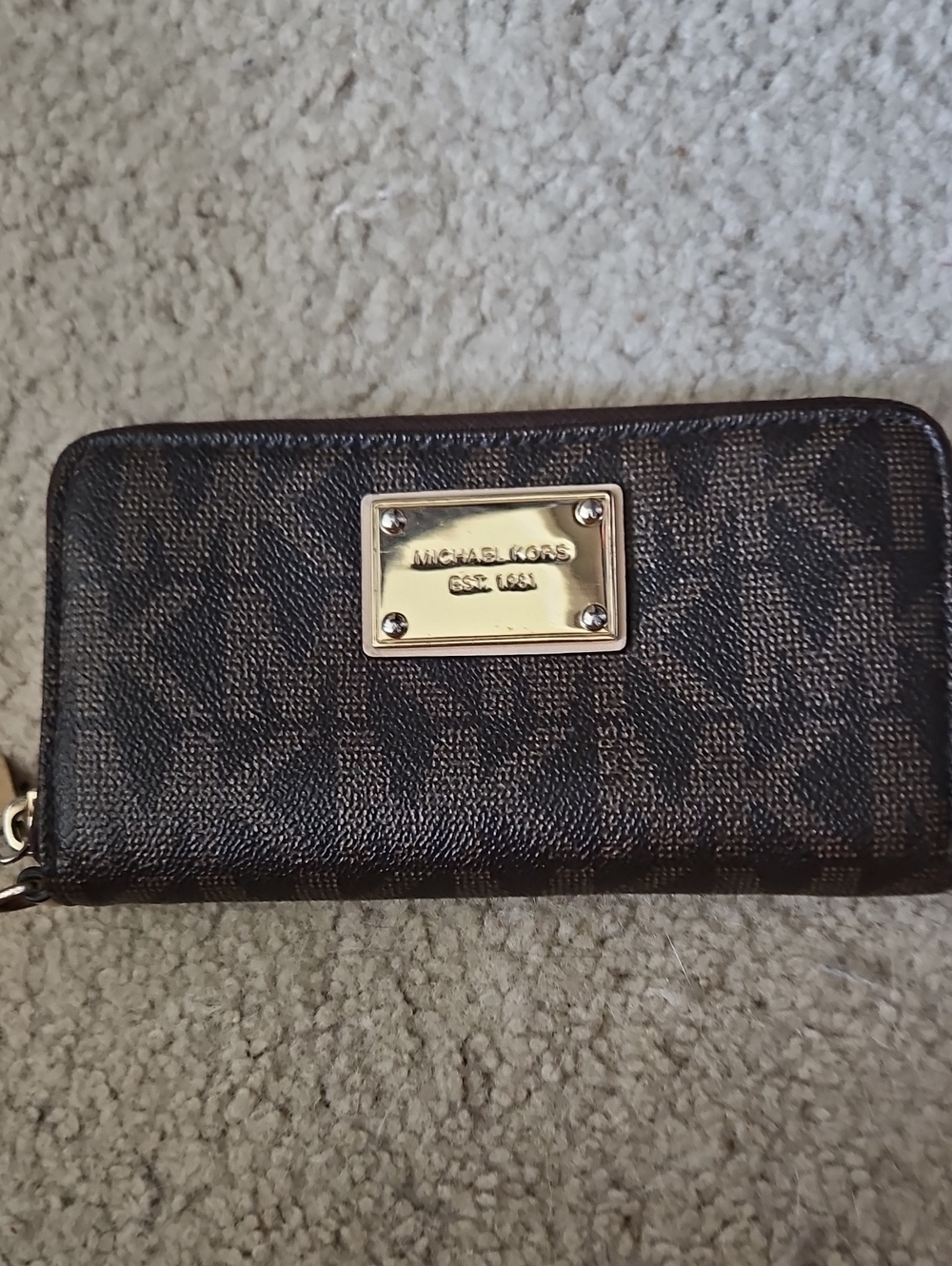Michael Kors Dark Brown Logo Plate Zip-Around Wallet